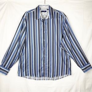 ZAGIRI Men's Button Front Shirt Stripes Flip Cuffs Floral size XXL
